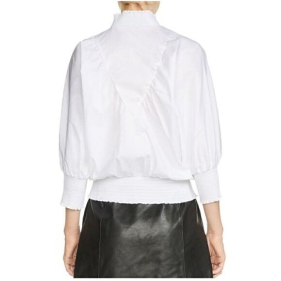 MAJE Blouse S NWT Libou Popeline Victorian Smocked Batwing Ecru White Luxury - Picture 14 of 16